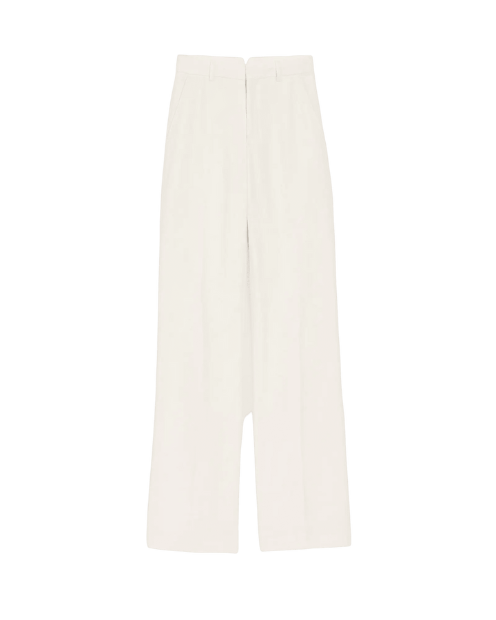 AMI PARIS - Pantalon Droit Blanc Taille Basse en Lin Mélangé Blanc crème - Lothaire