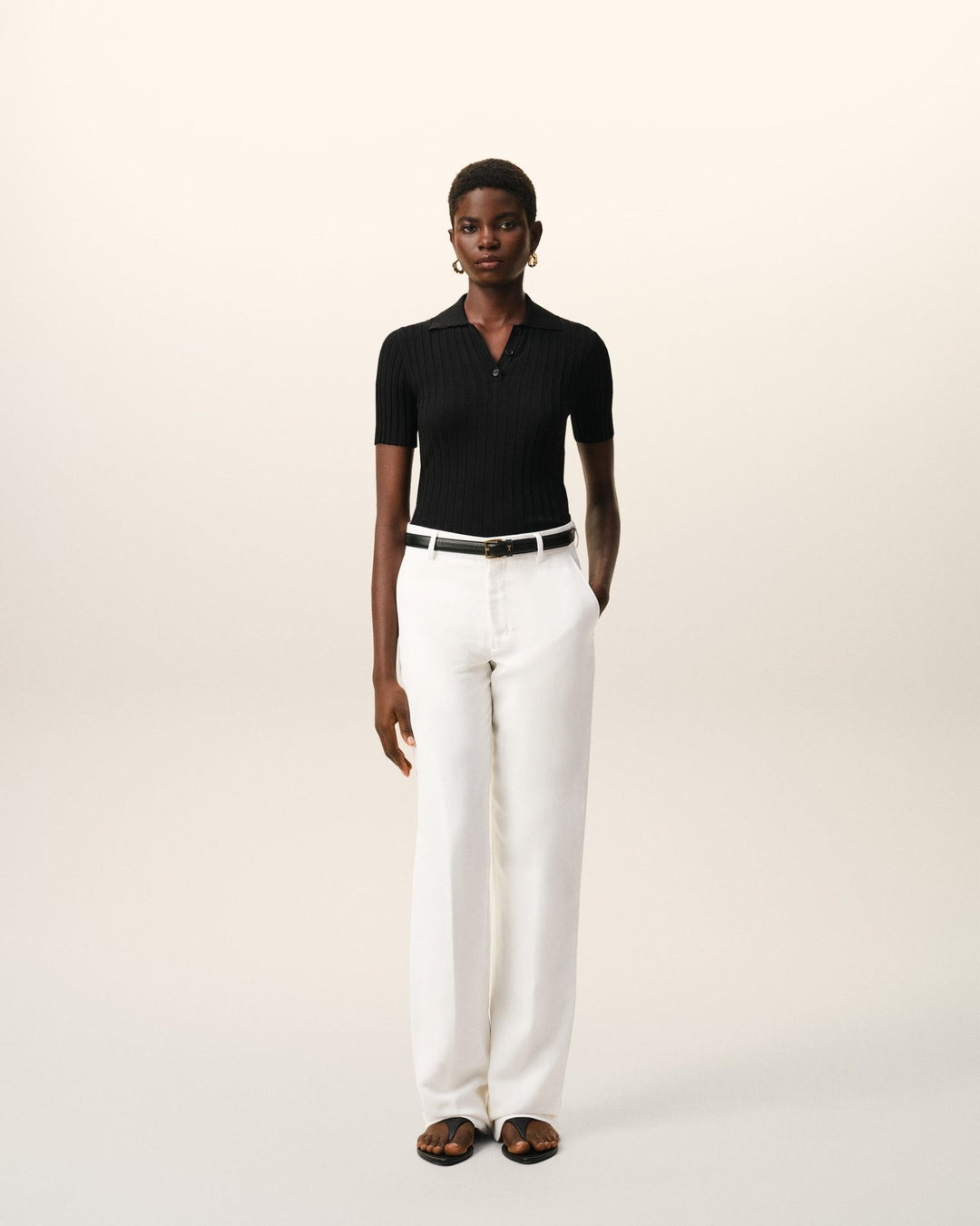 AMI PARIS - Pantalon Droit Blanc Taille Basse en Lin Mélangé Blanc crème - Lothaire