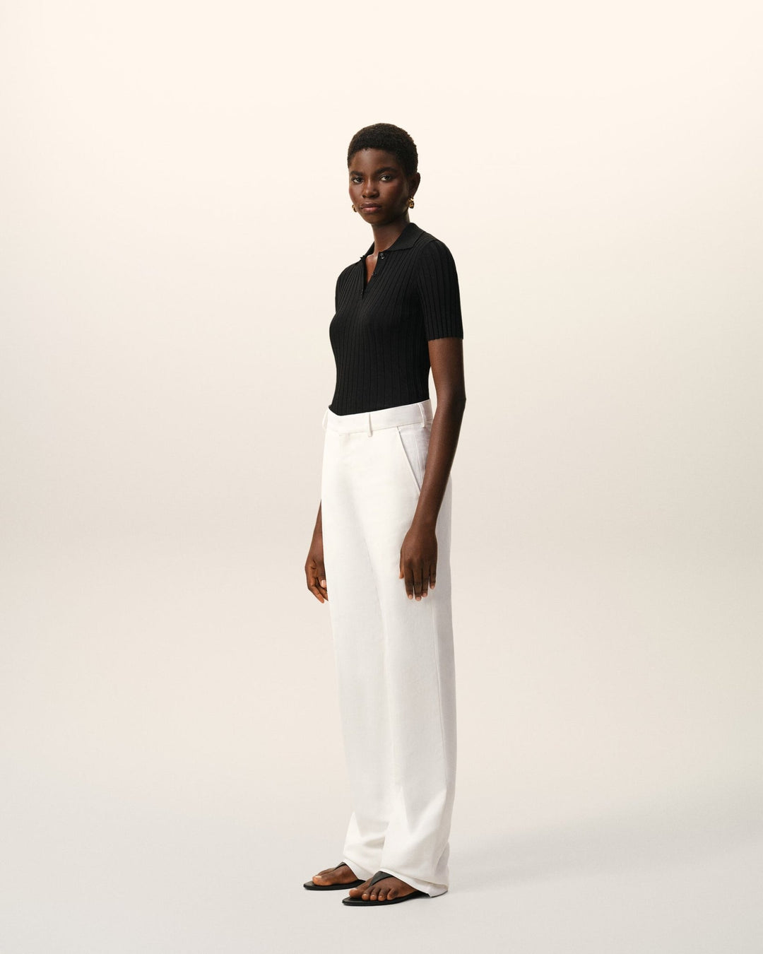AMI PARIS - Pantalon Droit Blanc Taille Basse en Lin Mélangé Blanc crème - Lothaire