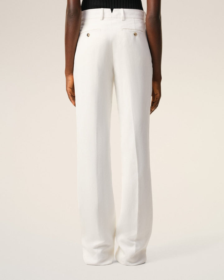 AMI PARIS - Pantalon Droit Blanc Taille Basse en Lin Mélangé Blanc crème - Lothaire