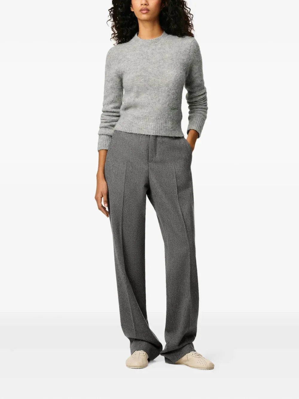 AMI PARIS - Pantalon en laine à coupe ample gris - Lothaire