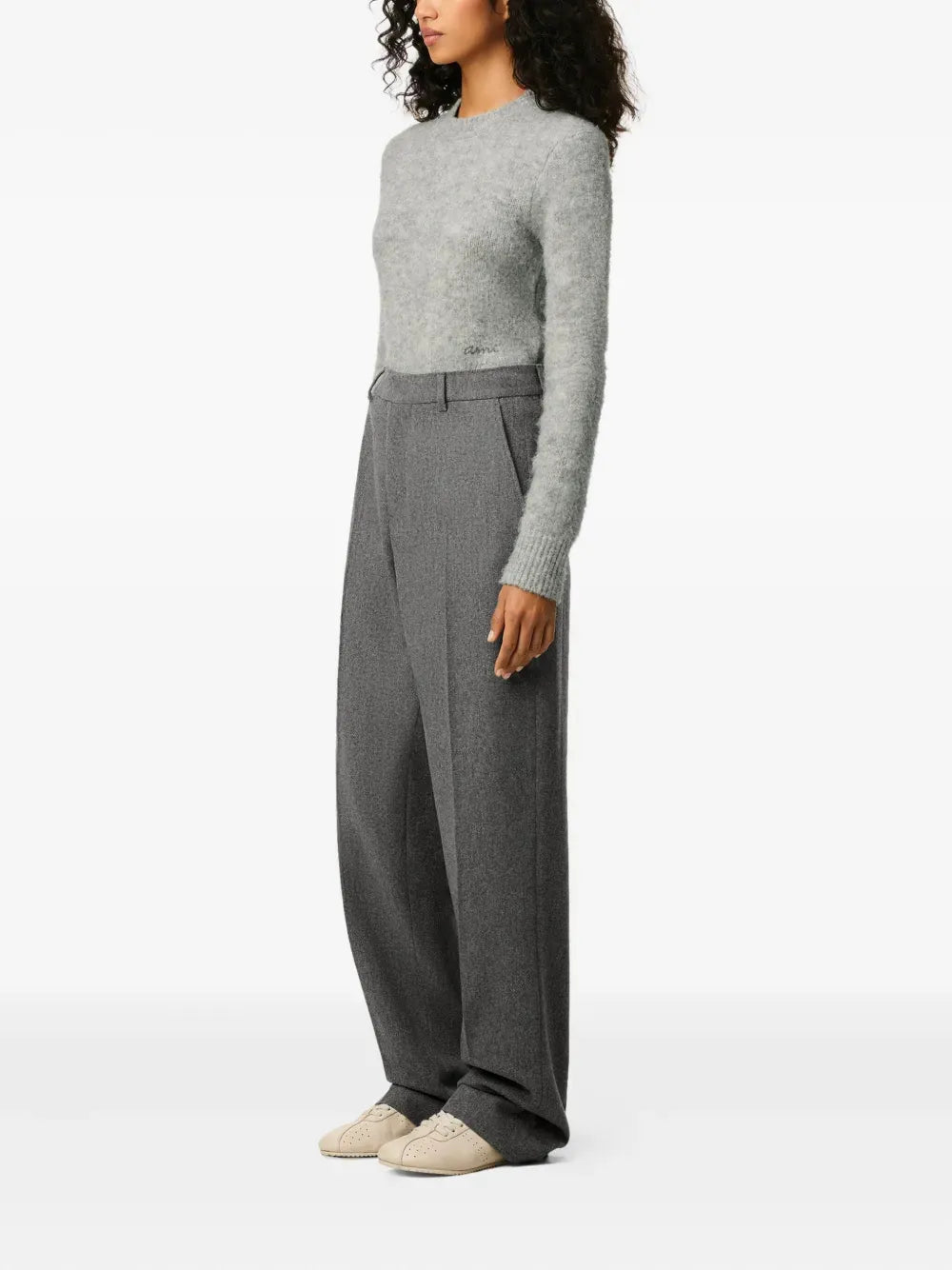 AMI PARIS - Pantalon en laine à coupe ample gris - Lothaire
