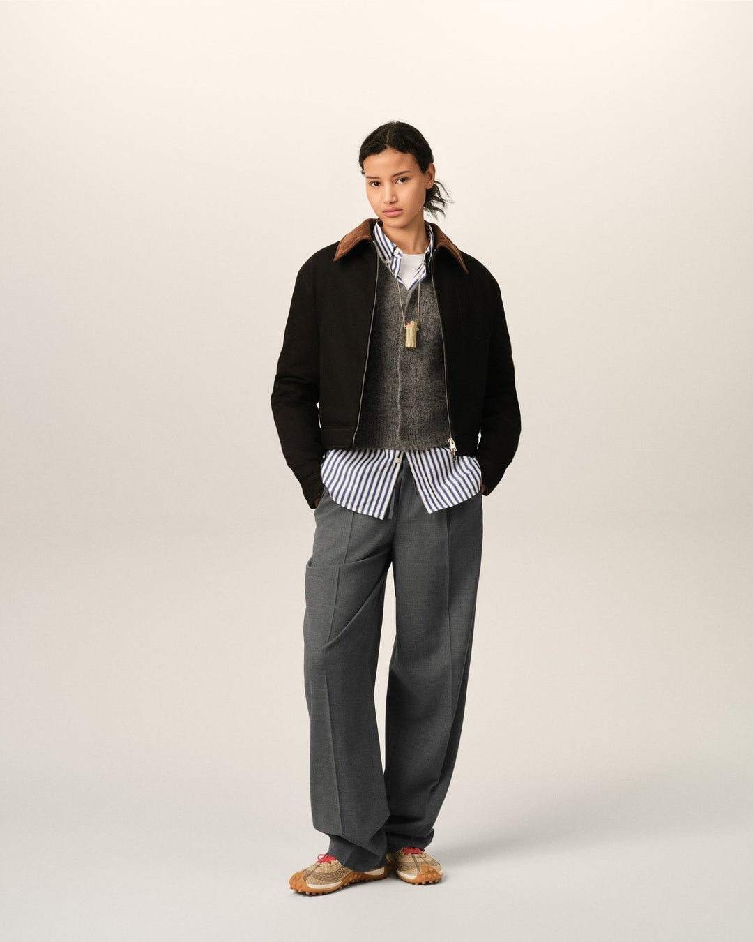 AMI PARIS - Pantalon en laine à taille élastiquée Gris anthracite - Lothaire