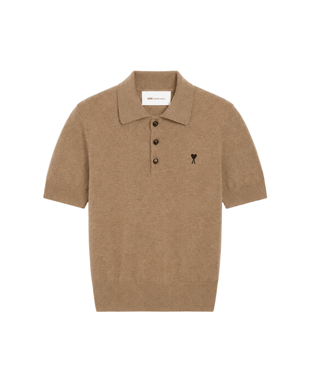 AMI PARIS - Polo Ami de Cœur en laine mérinos Camel chiné / Noir - Lothaire