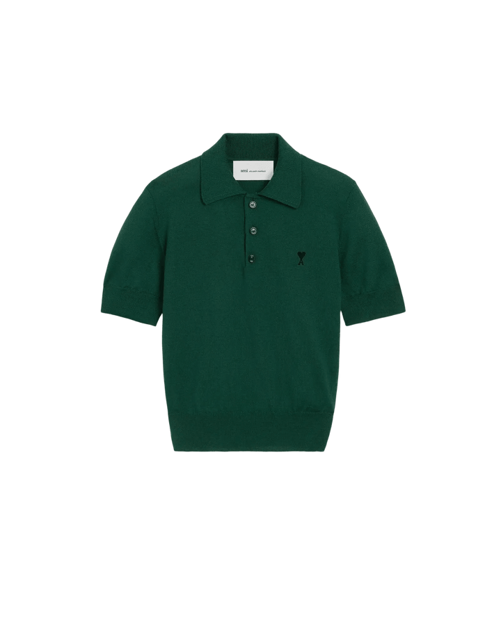 AMI PARIS – Polo en laine Ami de Cœur Vert bouteille / Noir - Lothaire