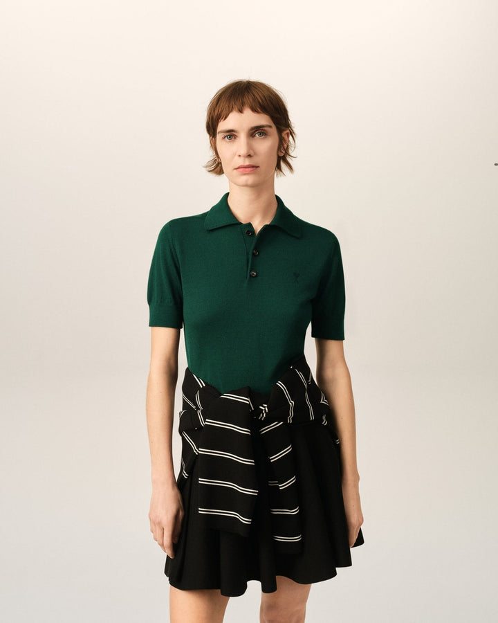 AMI PARIS – Polo en laine Ami de Cœur Vert bouteille / Noir - Lothaire