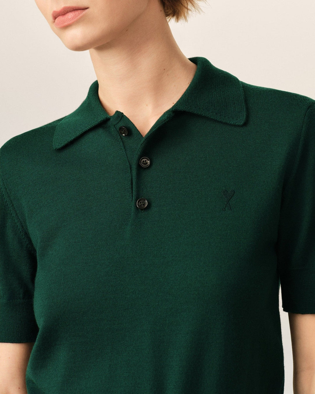 AMI PARIS – Polo en laine Ami de Cœur Vert bouteille / Noir - Lothaire