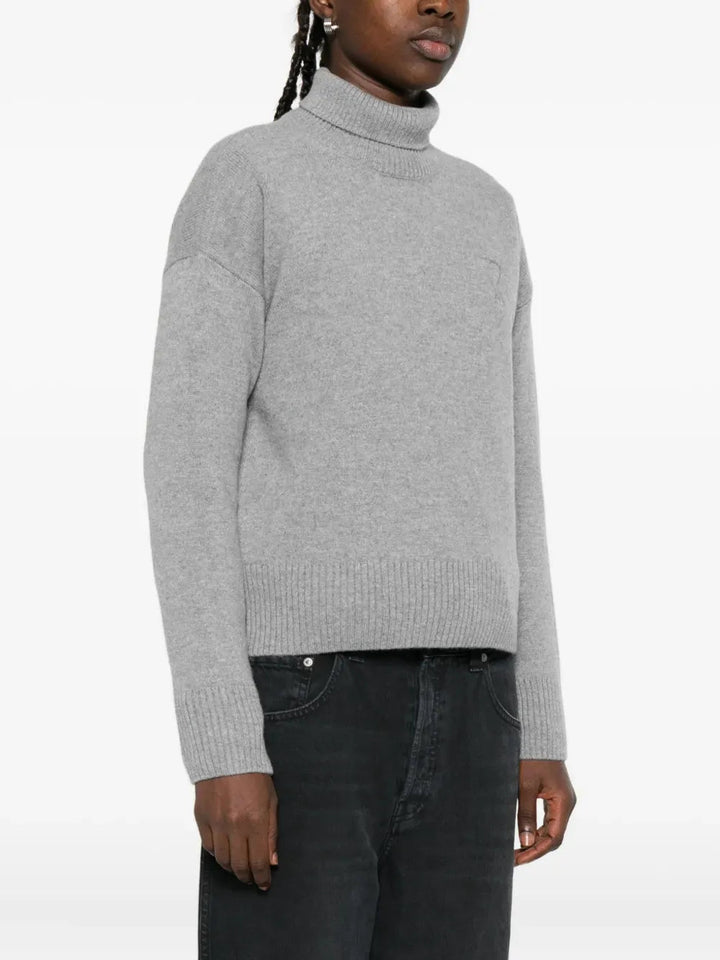 AMI PARIS - Pull à col roulé gris femme - Lothaire