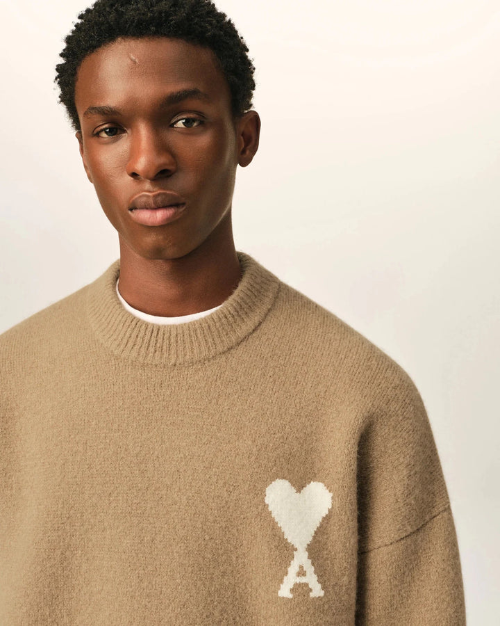 AMI PARIS - Pull Ami de Cœur en alpaga Beige mastic / Écru - Lothaire