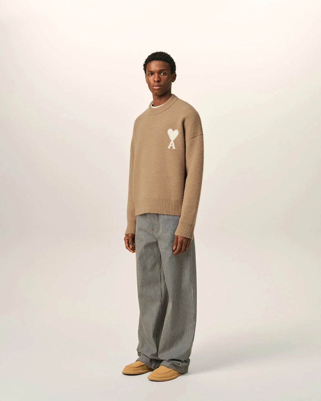 AMI PARIS - Pull Ami de Cœur en alpaga Beige mastic / Écru - Lothaire