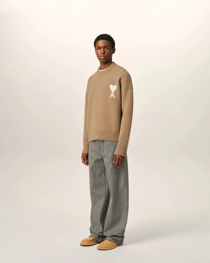 AMI PARIS - Pull Ami de Cœur en alpaga Beige mastic / Écru - Lothaire