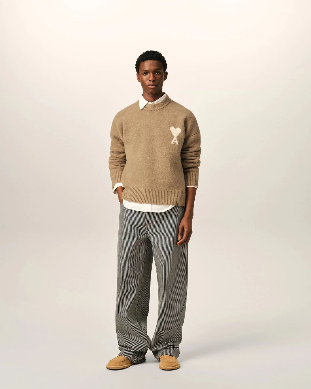 AMI PARIS - Pull Ami de Cœur en alpaga Beige mastic / Écru - Lothaire