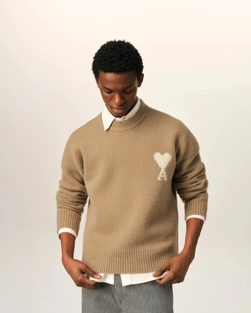 AMI PARIS - Pull Ami de Cœur en alpaga Beige mastic / Écru - Lothaire
