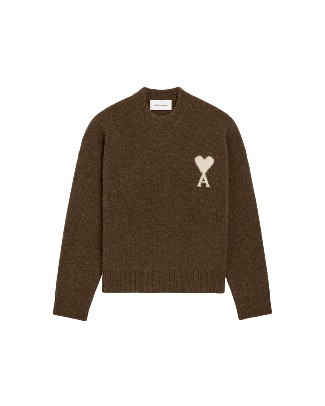 AMI PARIS - Pull Ami de Cœur en alpaga Marron chocolat / Écru - Lothaire