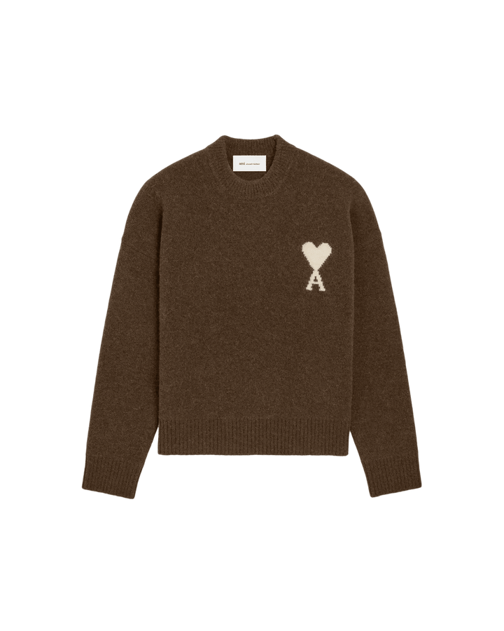 AMI PARIS - Pull Ami de Cœur en alpaga Marron chocolat / Écru - Lothaire