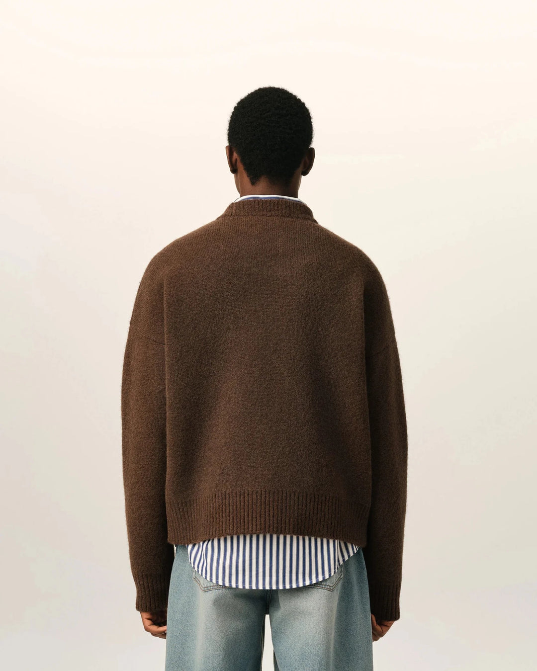 AMI PARIS - Pull Ami de Cœur en alpaga Marron chocolat / Écru - Lothaire
