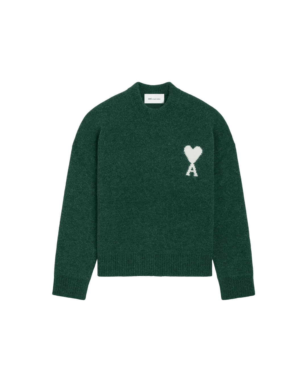 AMI PARIS - Pull Ami de Cœur en alpaga Vert bouteille / Écru - Lothaire