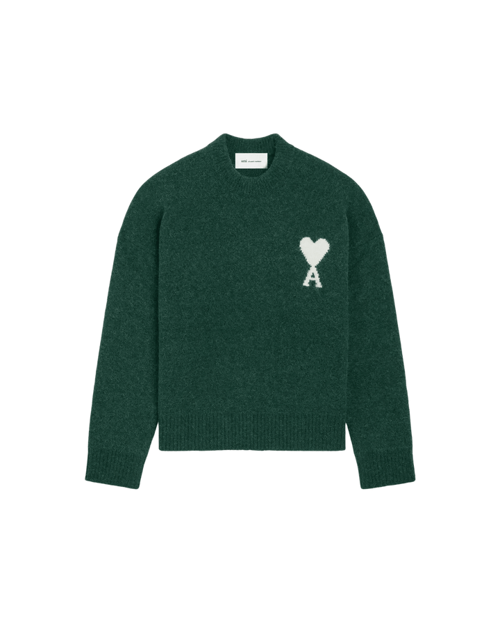 AMI PARIS - Pull Ami de Cœur en alpaga Vert bouteille / Écru - Lothaire