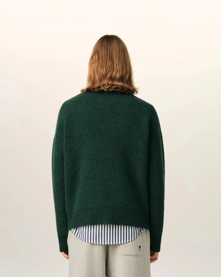 AMI PARIS - Pull Ami de Cœur en alpaga Vert bouteille / Écru - Lothaire