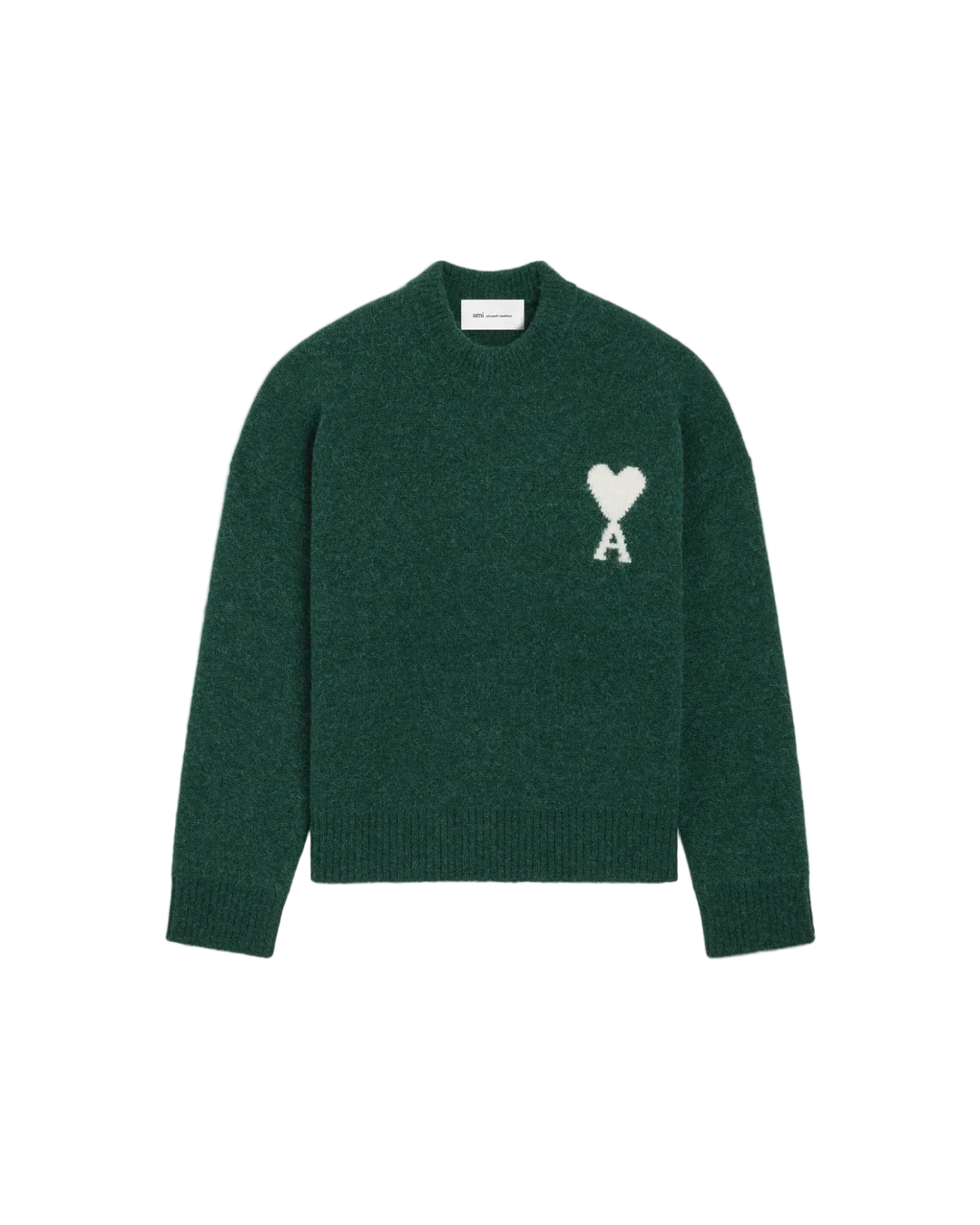 AMI PARIS - Pull Ami de Cœur en alpaga Vert bouteille / Écru - Lothaire