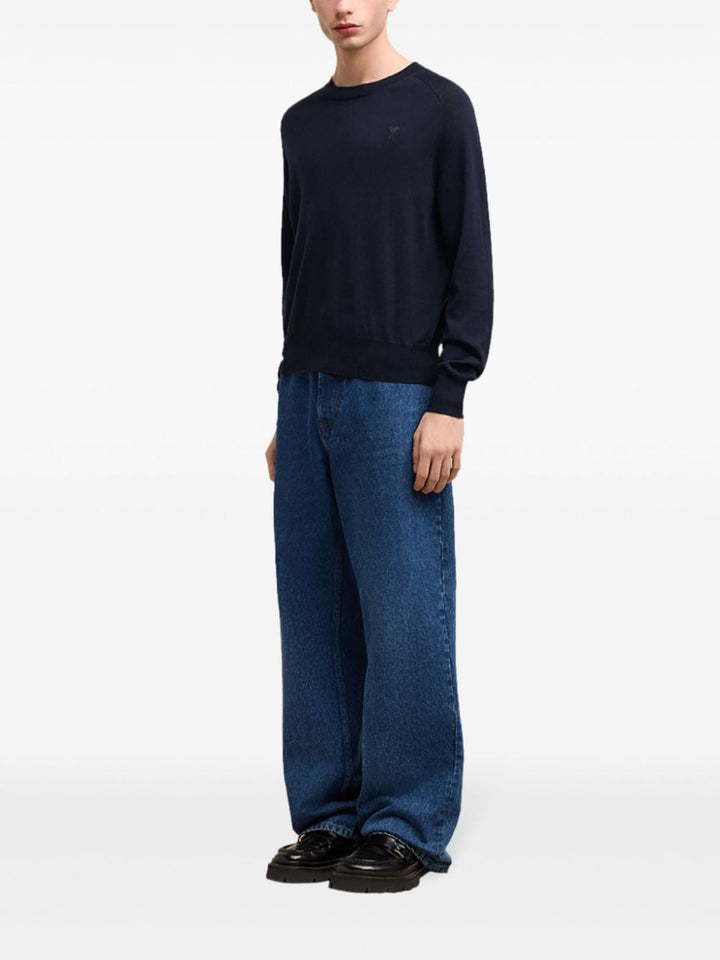 AMI Paris - Pull Ami de Coeur en laine bleu nuit - Lothaire