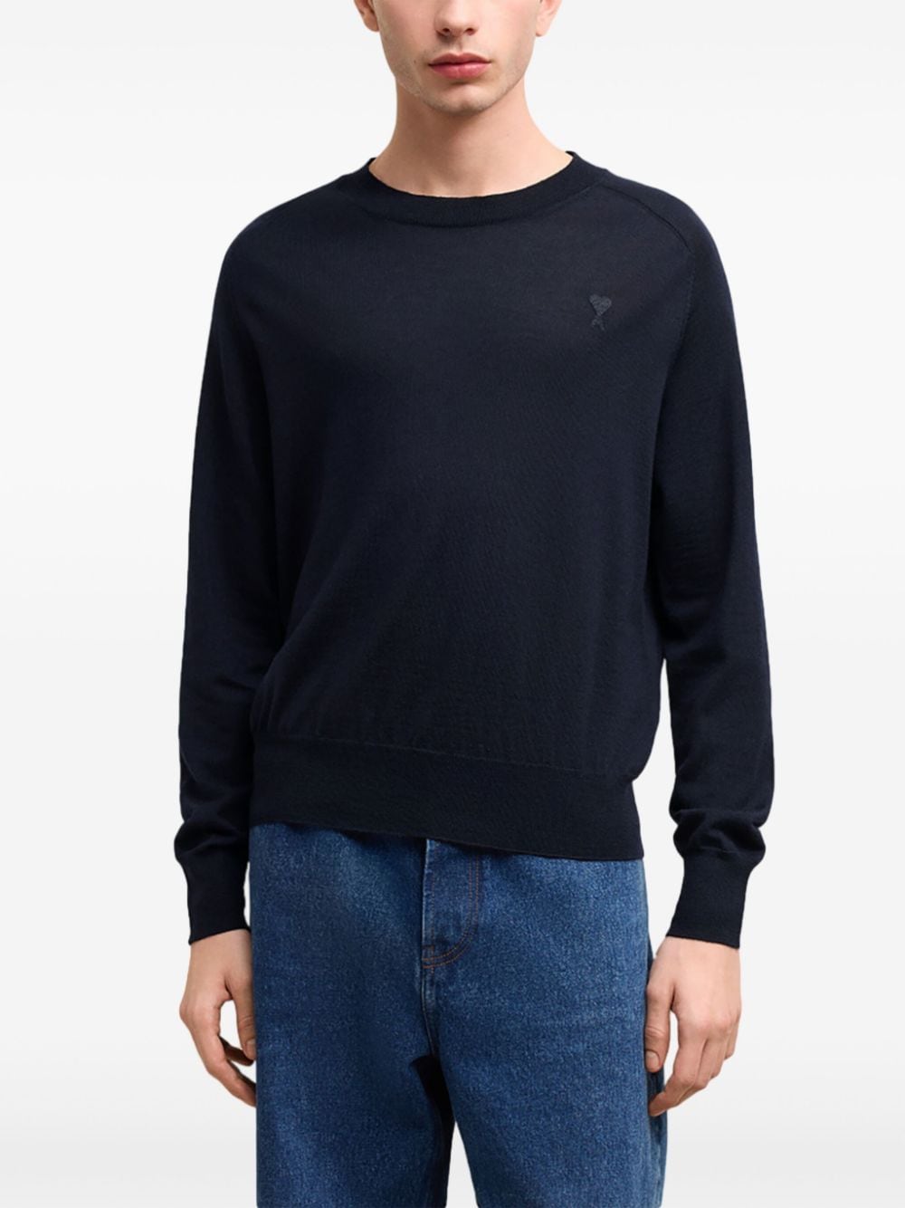 AMI Paris - Pull Ami de Coeur en laine bleu nuit - Lothaire