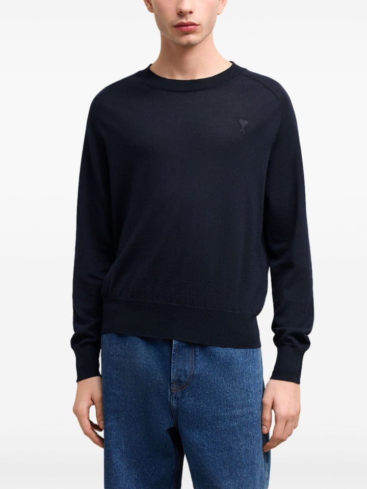 AMI Paris - Pull Ami de Coeur en laine bleu nuit - Lothaire