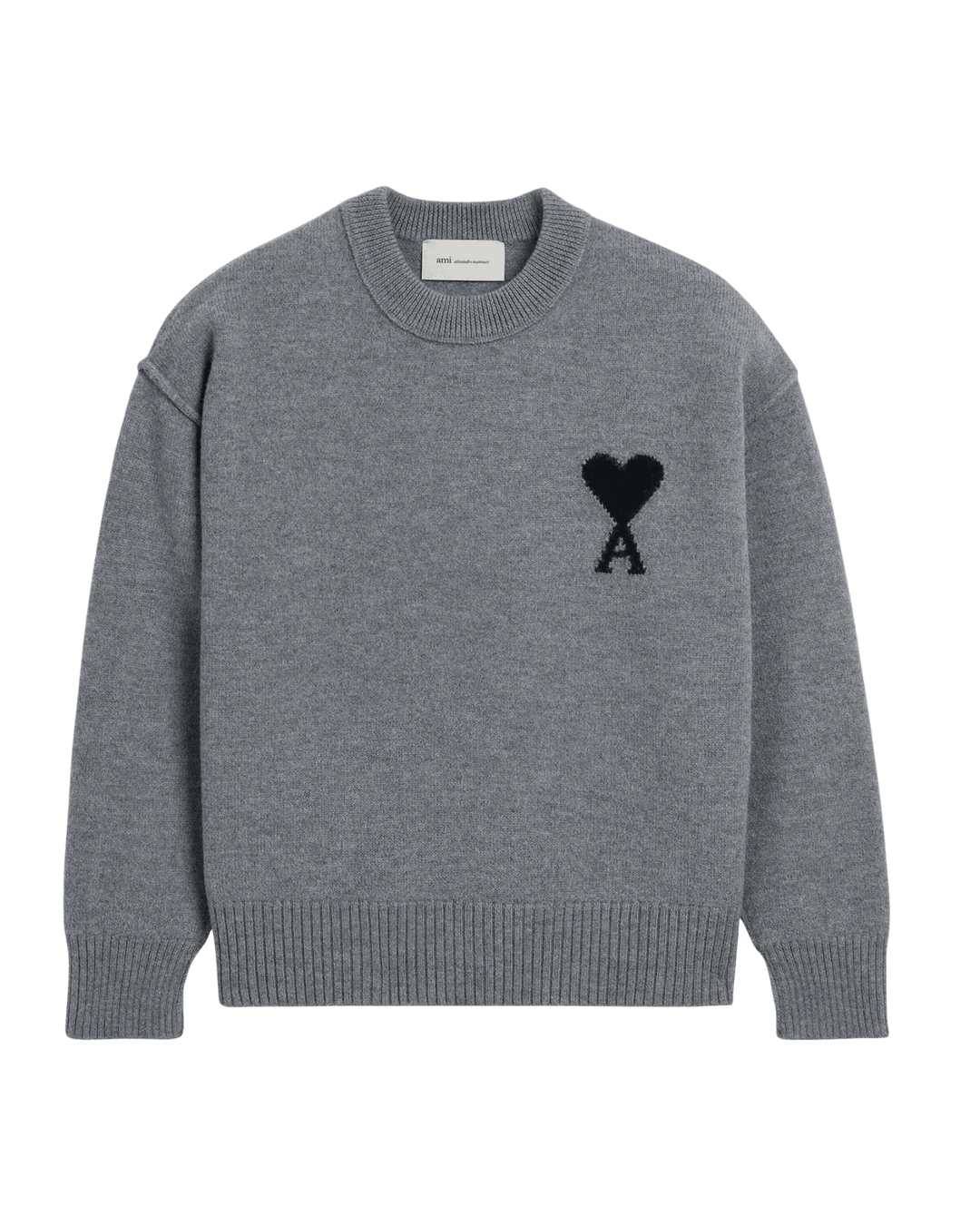 AMI PARIS - Pull Ami de Cœur en Laine Gris Cendré Chiné et Noir - Lothaire