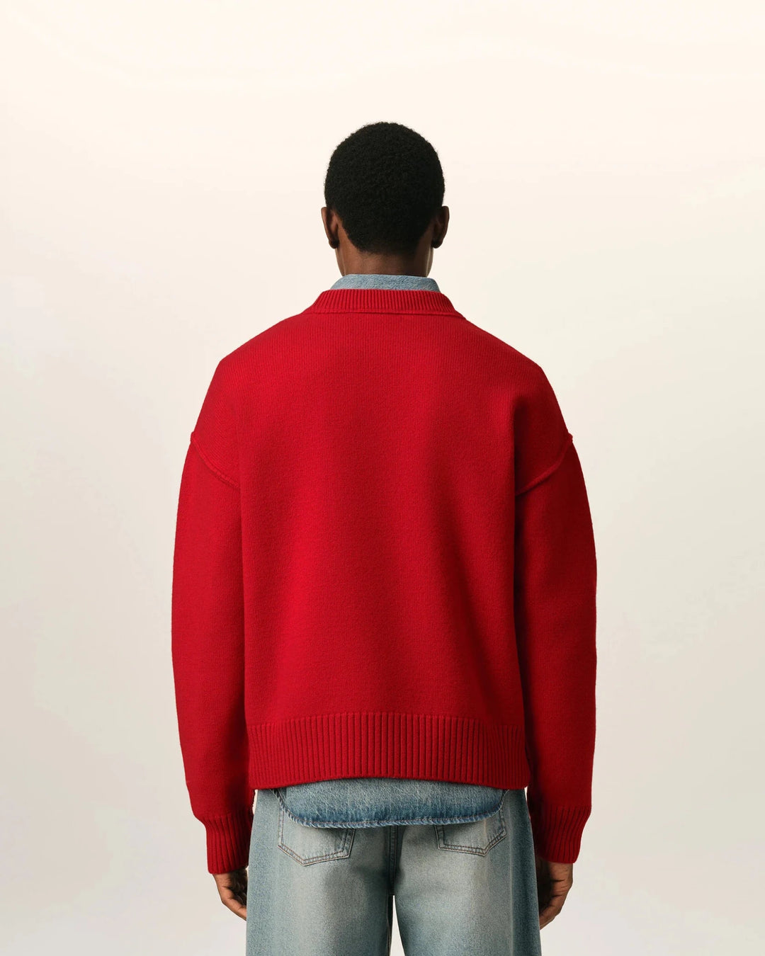 AMI PARIS - Pull Ami de Cœur en laine mérinos Rouge rubis / Noir - Lothaire