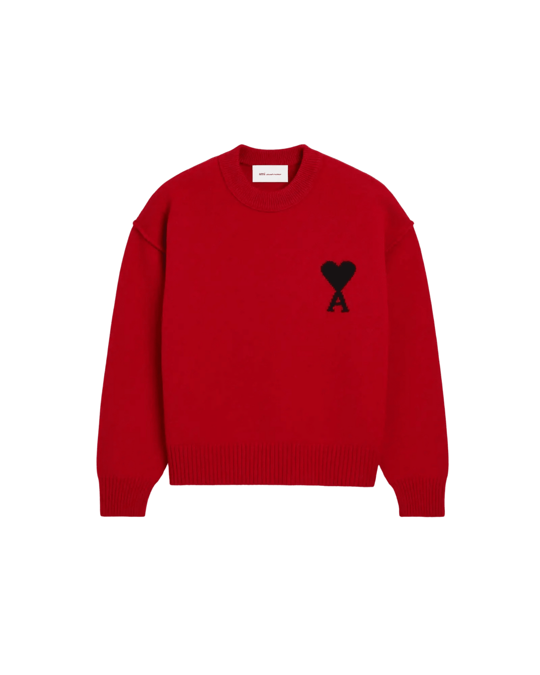 AMI PARIS - Pull Ami de Cœur en laine mérinos Rouge rubis / Noir - Lothaire