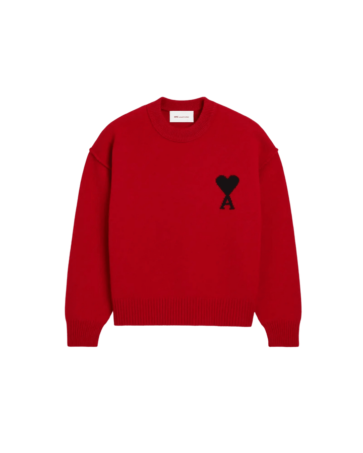 AMI PARIS - Pull Ami de Cœur en laine mérinos Rouge rubis / Noir - Lothaire