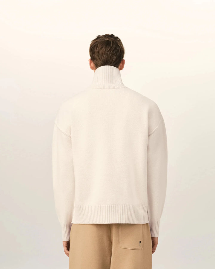 AMI PARIS - Pull col cheminée Ami de Coeur en laine Écru / Rouge - Lothaire