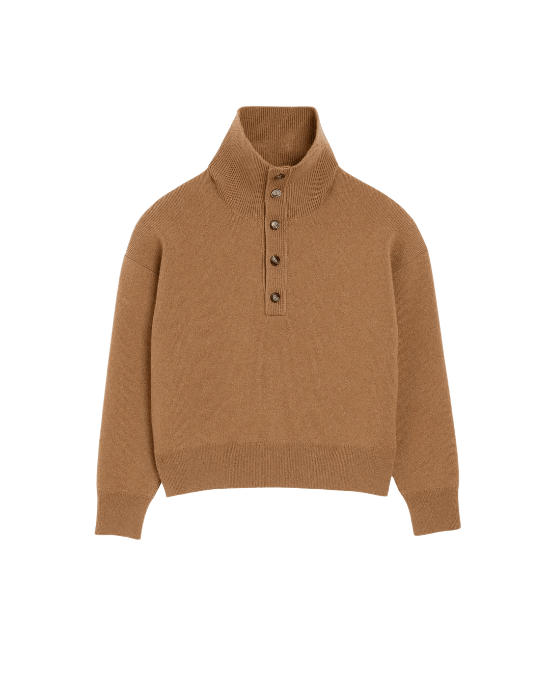 AMI PARIS - Pull col montant boutonné en laine Camel - Lothaire
