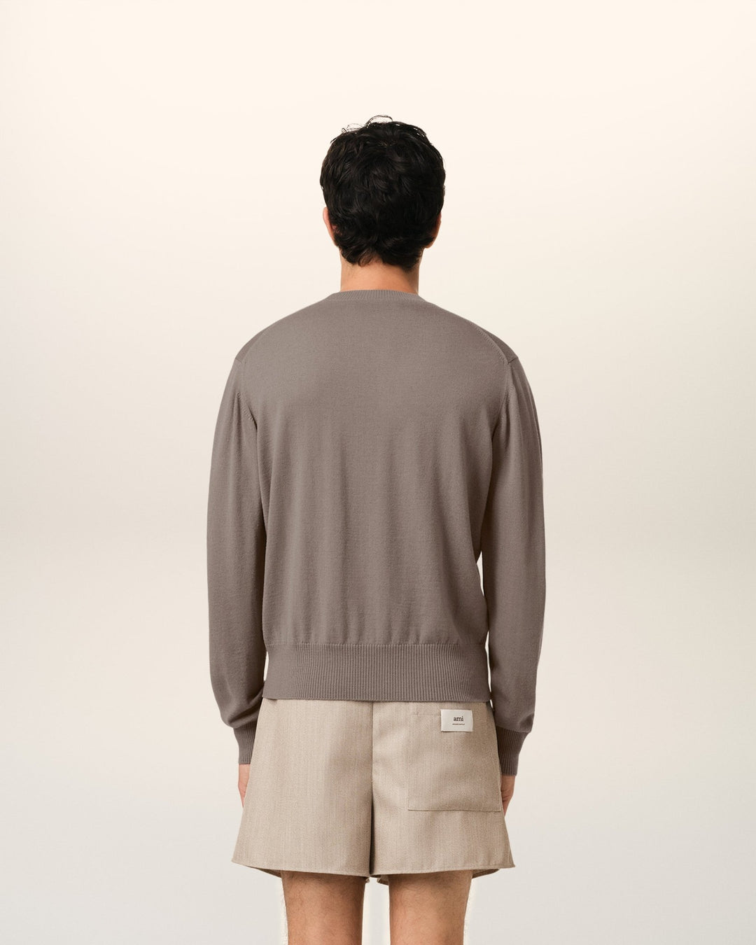 AMI PARIS - PULL COL ROND AMI DE COEUR EN LAINE Beige - Lothaire