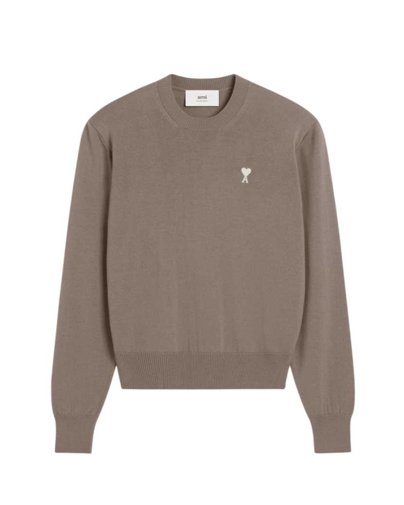 AMI PARIS - PULL COL ROND AMI DE COEUR EN LAINE Beige - Lothaire