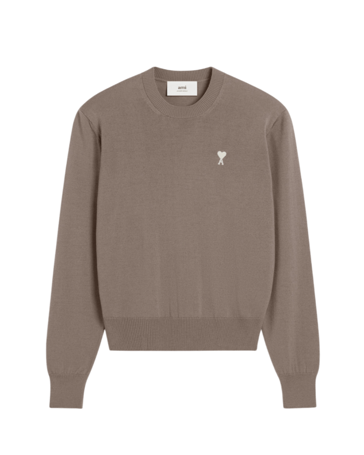 AMI PARIS - PULL COL ROND AMI DE COEUR EN LAINE Beige - Lothaire
