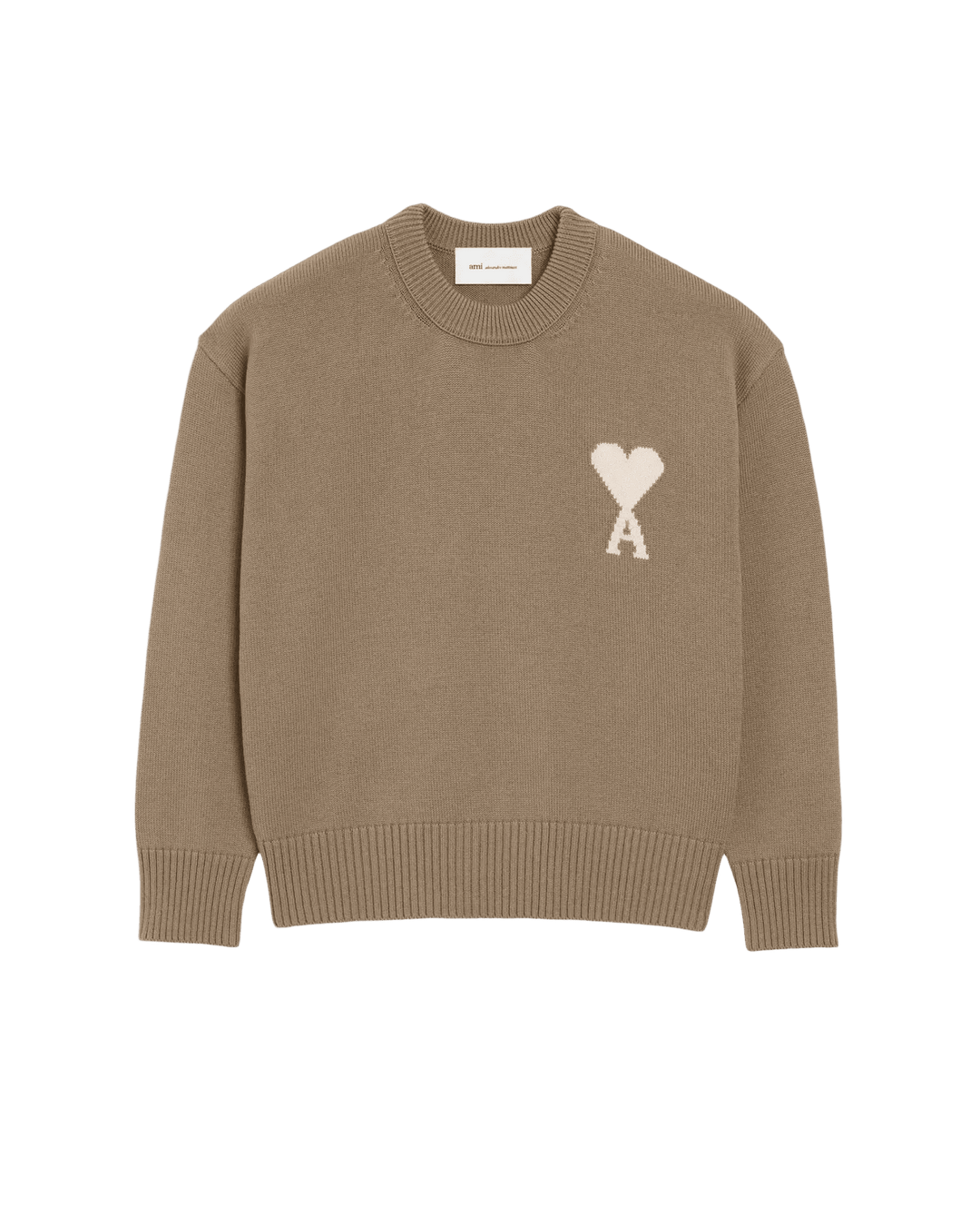 AMI PARIS - Pull Col Rond Ami De Coeur en Laine Et Coton Beige taupe - Lothaire
