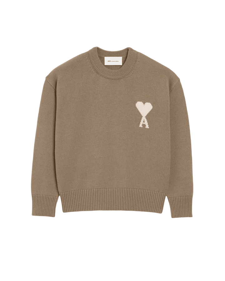 AMI PARIS - Pull Col Rond Ami De Coeur en Laine Et Coton Beige taupe - Lothaire