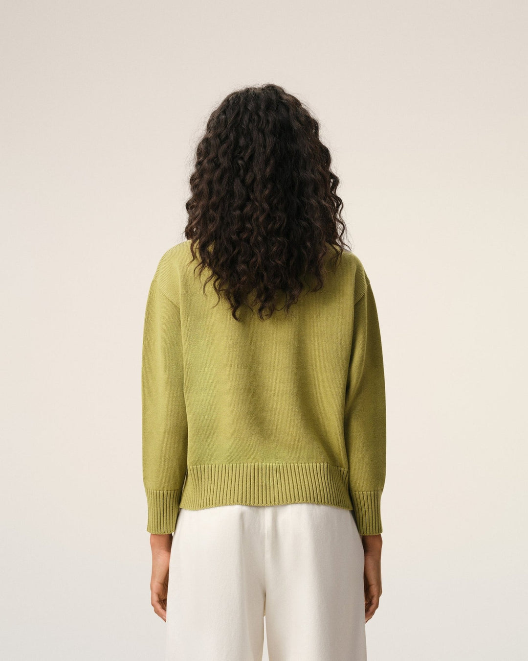 AMI PARIS - Pull Col Rond Ami de Cœur en Laine et Coton Vert Matcha / Écru - Lothaire