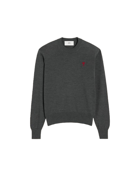AMI PARIS - PULL COL ROND AMI DE COEUR ROUGE Gris - Lothaire