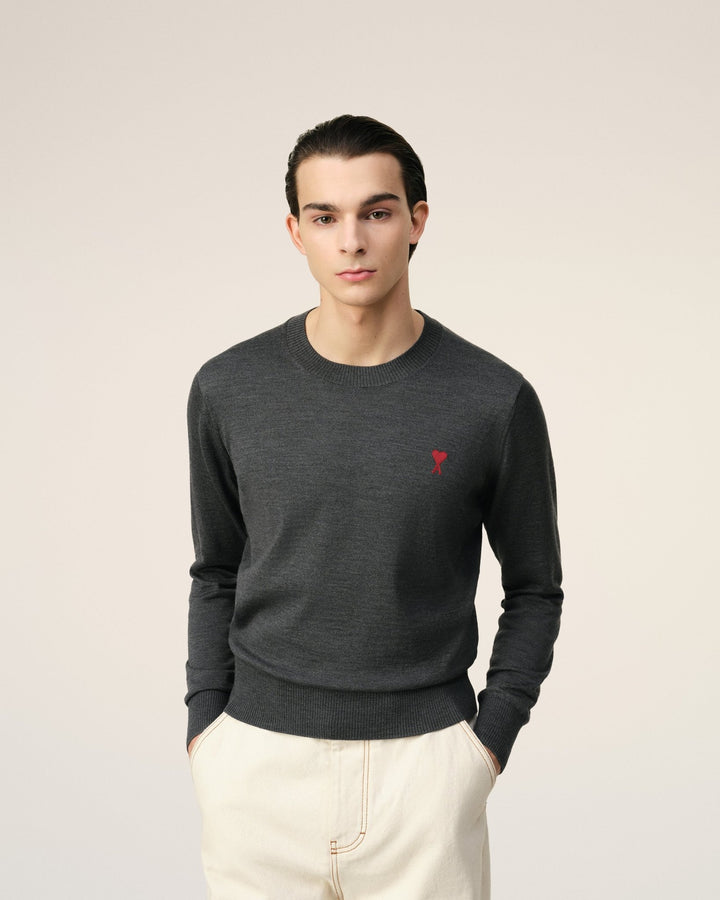 AMI PARIS - PULL COL ROND AMI DE COEUR ROUGE Gris - Lothaire