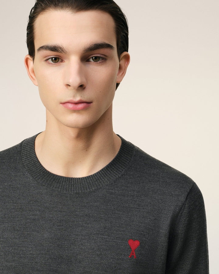 AMI PARIS - PULL COL ROND AMI DE COEUR ROUGE Gris - Lothaire