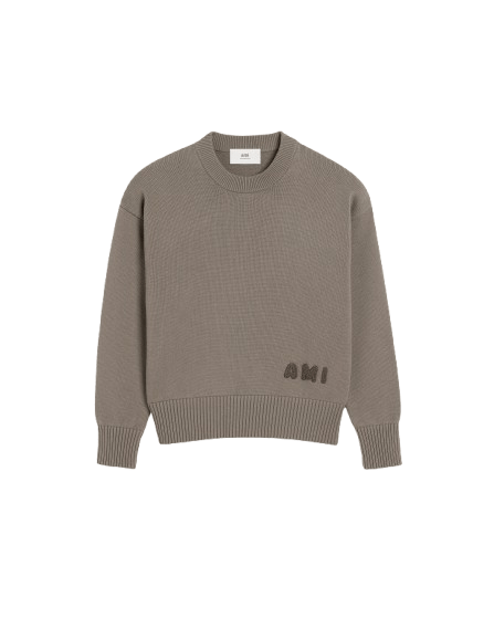 AMI PARIS - PULL COL ROND BRODERIE AMI EN COTON Beige - Lothaire