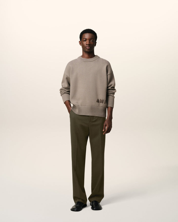 AMI PARIS - PULL COL ROND BRODERIE AMI EN COTON Beige - Lothaire
