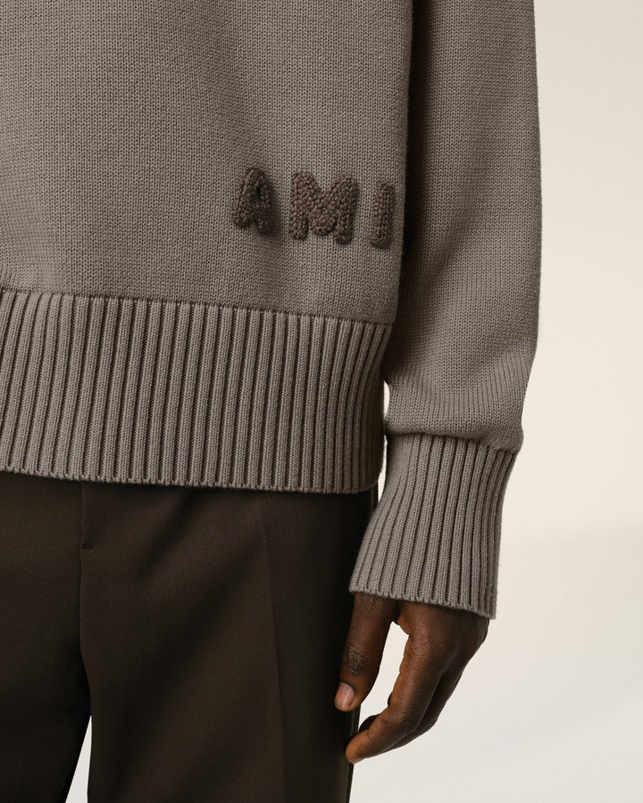 AMI PARIS - PULL COL ROND BRODERIE AMI EN COTON Beige - Lothaire