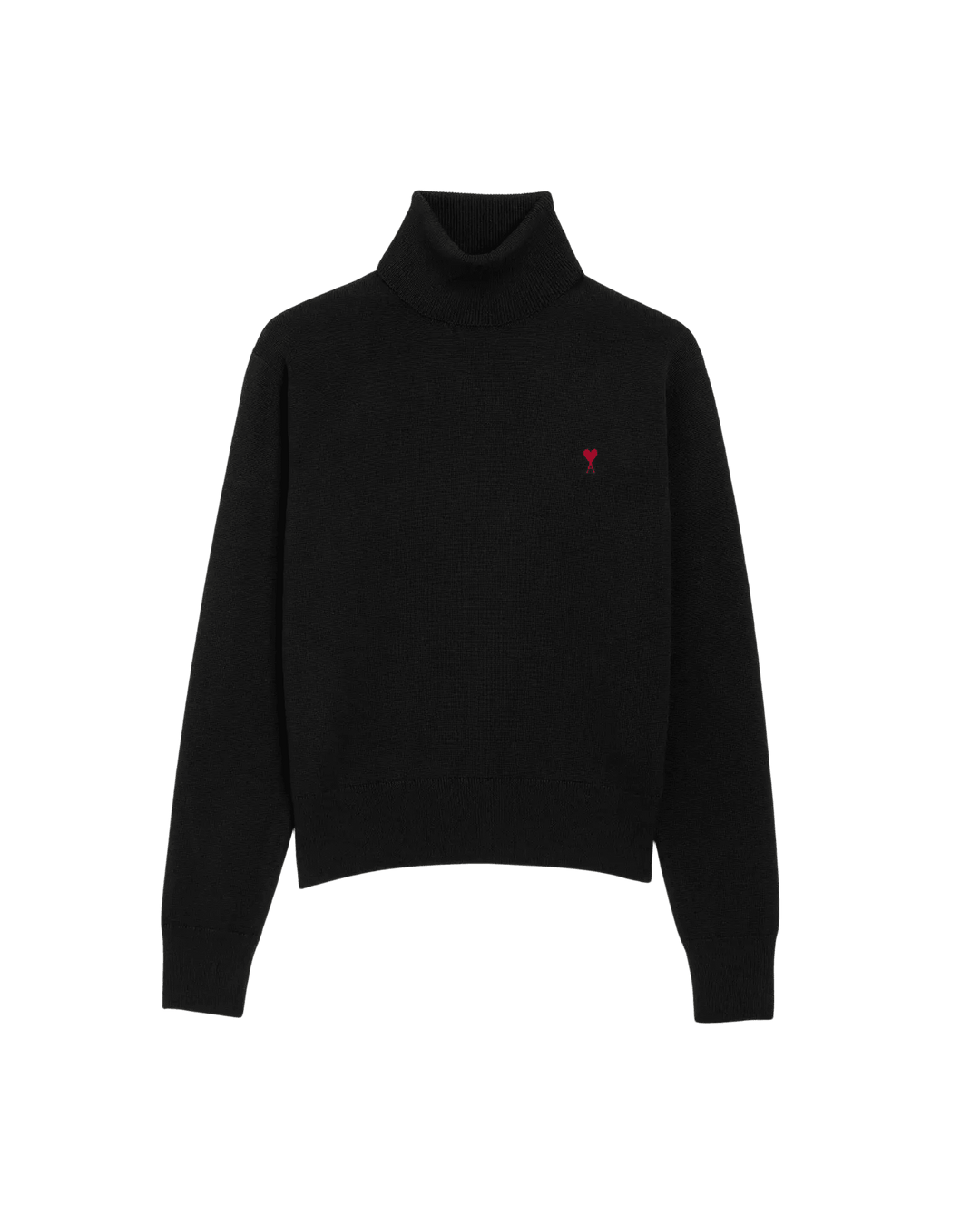 AMI PARIS - Pull col roulé Ami de Cœur en laine Noir / Rouge - Lothaire