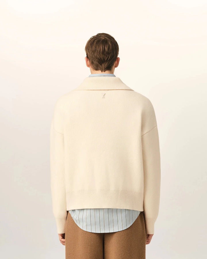 AMI PARIS - Pull en Laine à Col Montant Boutonné Beige Ivoire - Lothaire