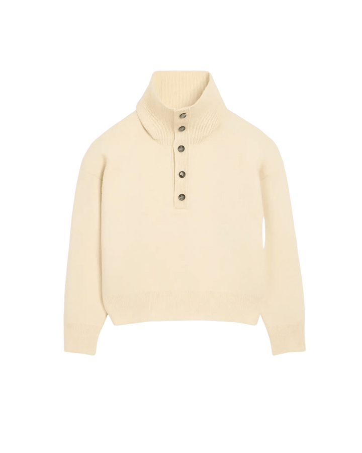 AMI PARIS - Pull en Laine à Col Montant Boutonné Beige Ivoire - Lothaire