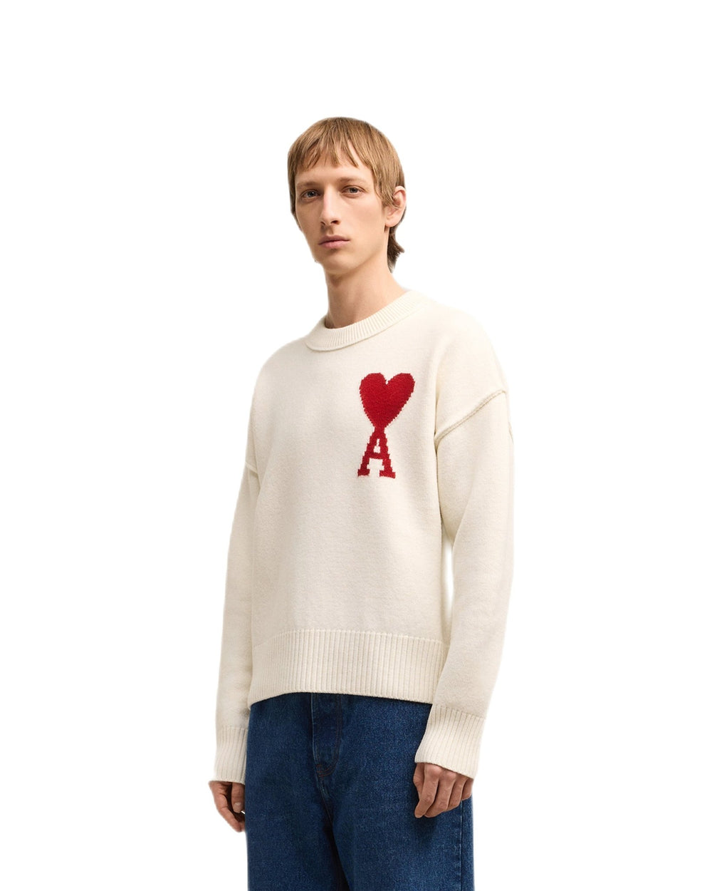 Ami Paris - Pull en laine Ami de Coeur écru / rouge - Lothaire