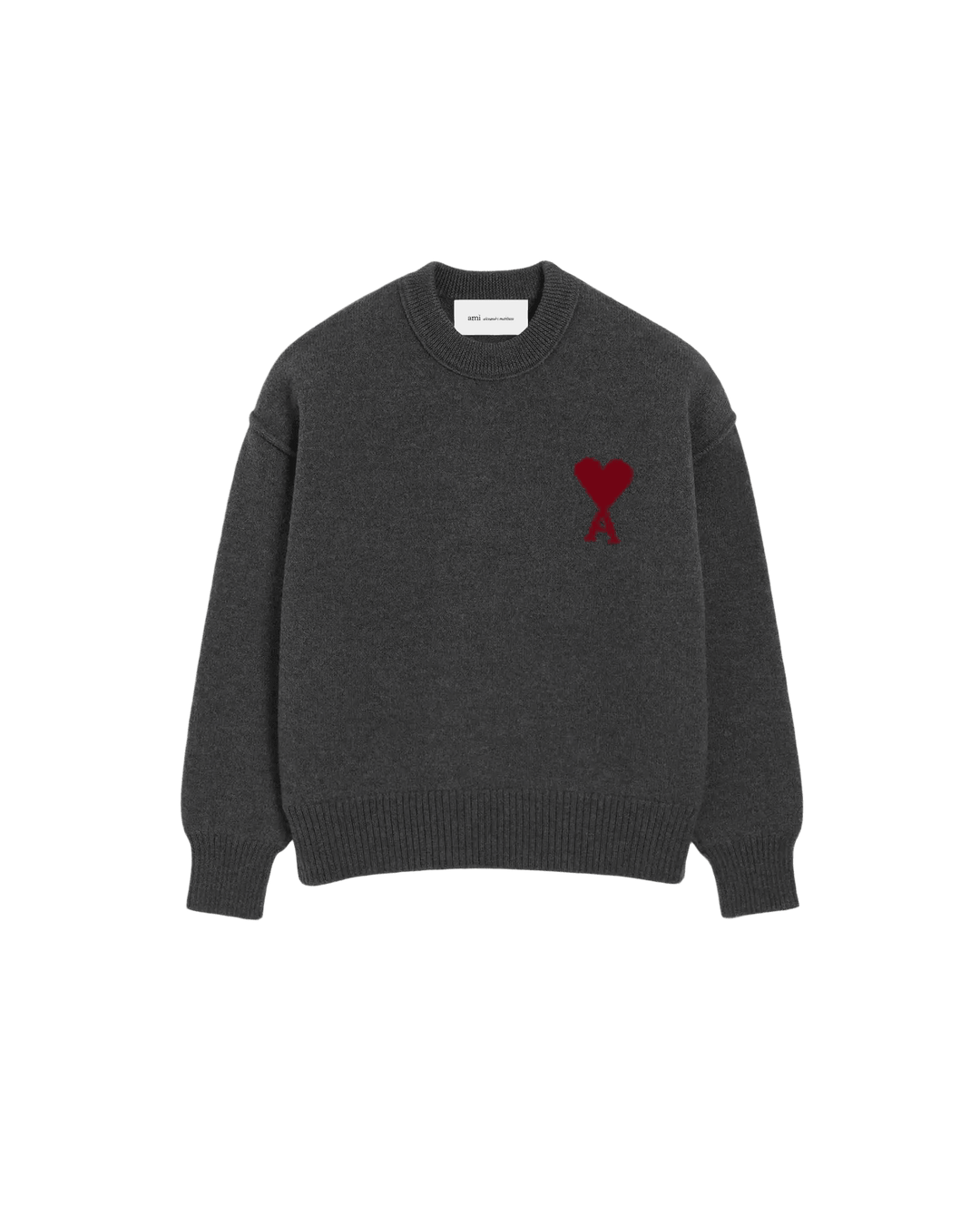 AMI PARIS – Pull en laine Ami de Cœur Gris chiné / Rouge - Lothaire